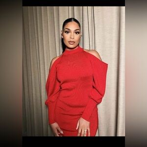INC International Concepts Red Cold Shoulder Midi Dress